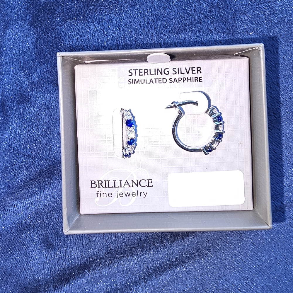 Sterling Silver Simulated Sapphire Hoop Earrings